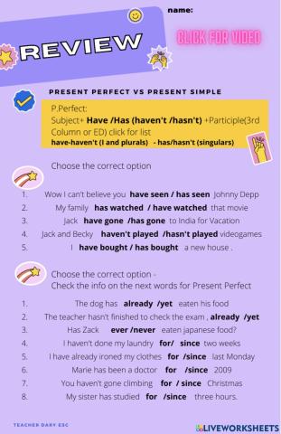Review Stage 2 and 3- present perfect, conditionals