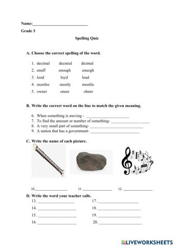 Long Vowel Spelling Test