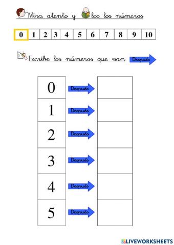 Número que va después 1-10