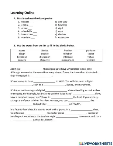Online Learning Vocabulary Practice