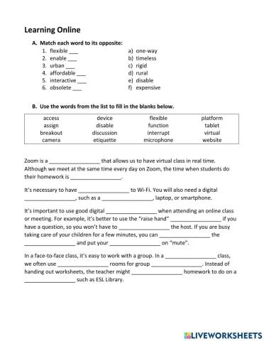 Online Learning Vocabulary Practice