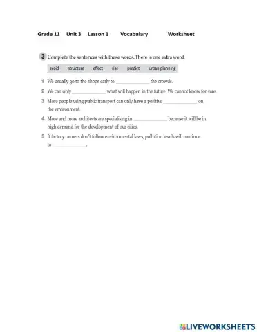 Future cities Vocabulary