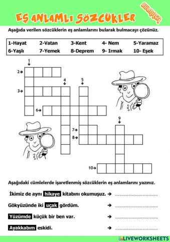 Eş Anlamlı Sözcükler-Bulmaca2