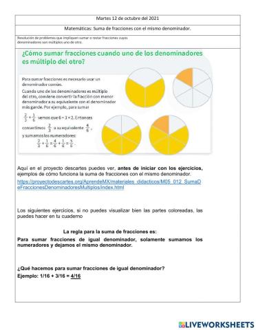Suma de fracciones con igual denominador