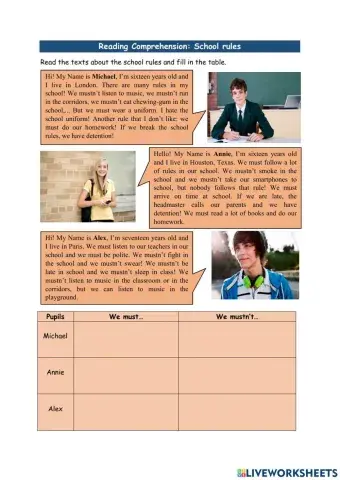 School Rules - must and mustn't