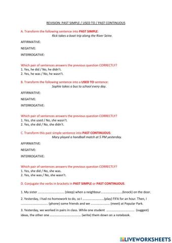 Past simple, continuous and used to