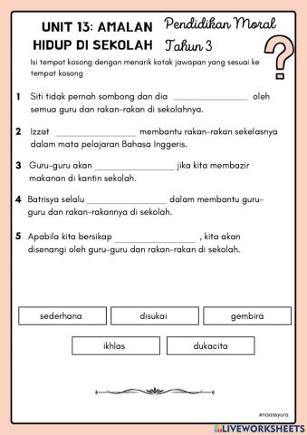 Pendidikan Moral Tahun 3: Amalan Hidup di Sekolah