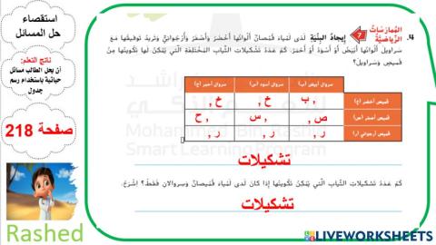 استقصاء حل المسائل(رسم جدول) المستوى3