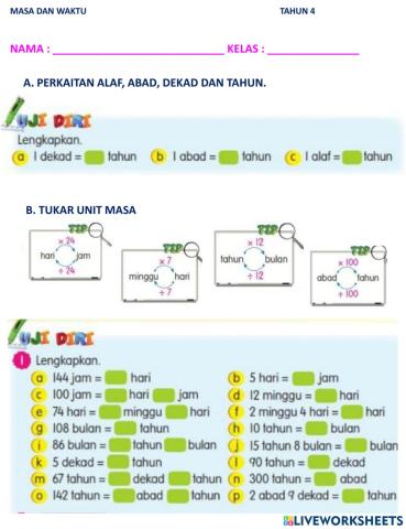 Tukar Unit Masa Tahun 4