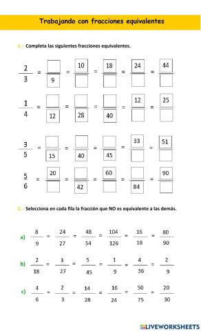 Trabajando con fracciones equivalentes