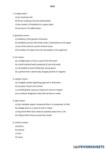 Quiz on Biochemistry