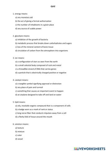 Quiz on Biochemistry