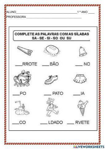 Atividades com a letra s