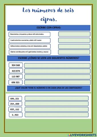 Lectura de números de 6 cifras