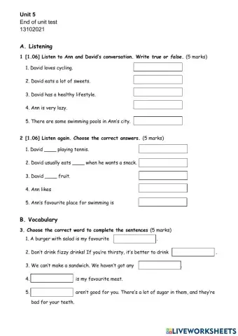 Unit 5 End of Unit Test