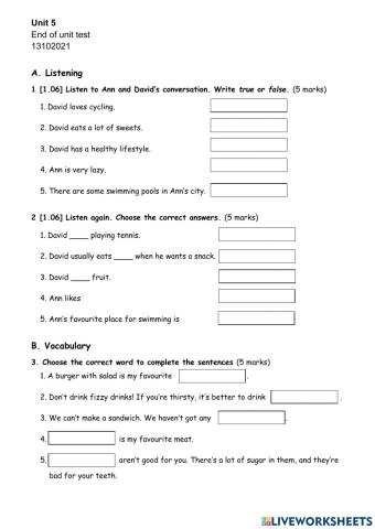 Unit 5 End of Unit Test