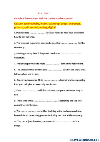 C2.1 Unit Vocabulary (random words)