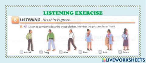 Listening exercise: clothes and colors.