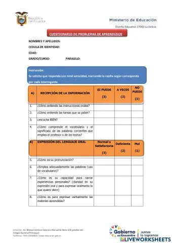 Cuestionario de problemas de aprendizaje