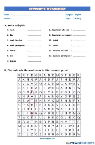 LKPD Interaktif Bahasa Inggris tentang Family