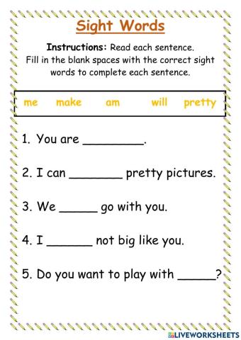 Sight Words Fill in