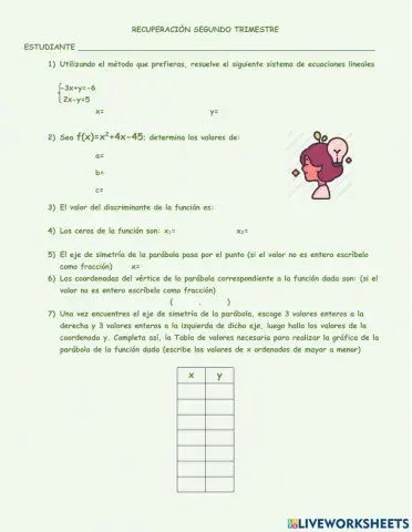 Sistema de ecuaciones-función cuadrática