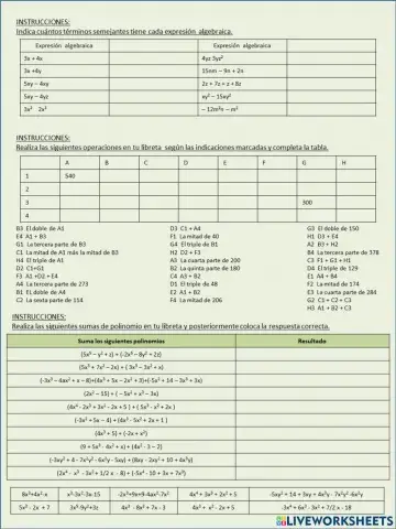 Lenguaje algebraico y términos semejantes