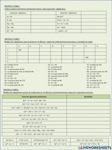 Lenguaje algebraico y términos semejantes