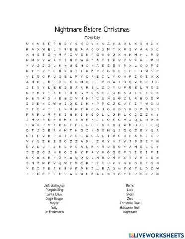 Nightmare Before Christmas Word Search