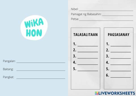 Wikahon Answer Sheet - 5-6 - Pagsakay ng Tren
