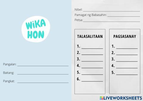 Wikahon Answer Sheet - 6-5 - Si Pilandok