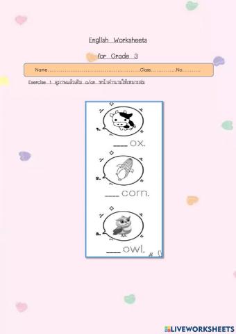 English worksheets for grade 3