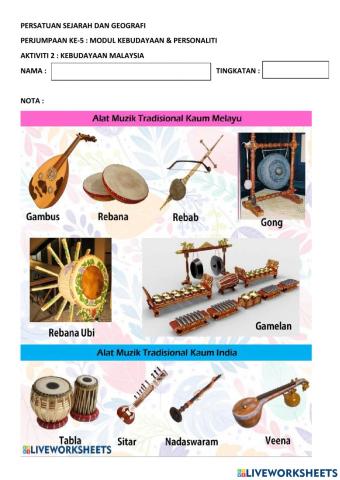 Aktiviti 2 : kebudayaan alat muzik tradisional