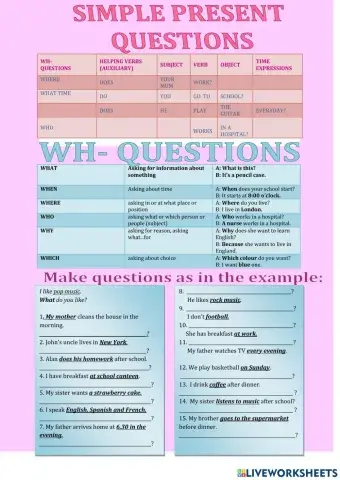 Wh questions present simple