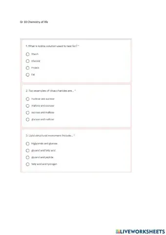 Gr 10 Chemistry of life