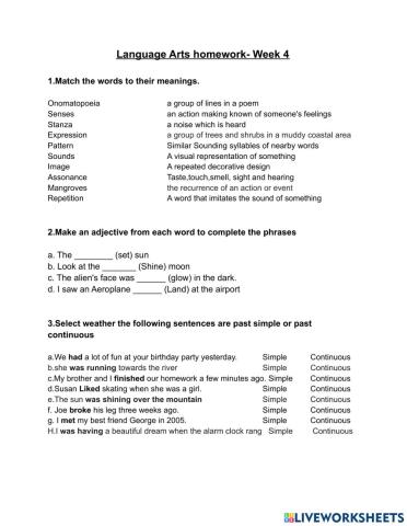 Language Arts HWEO Week 4 Homework