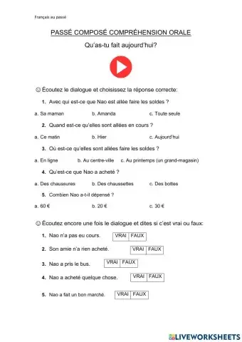 Compréhension orale passé composé