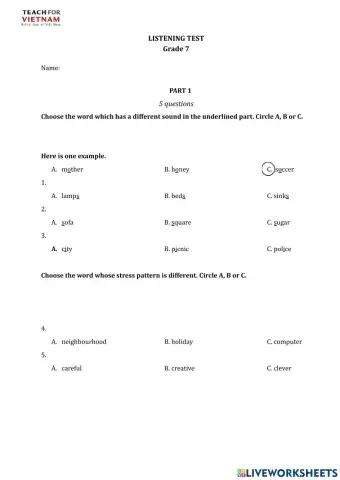 Test đầu vào-Listening 7-TFV