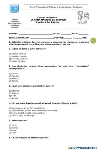 Plan lector -la cama mágica de bartolo-