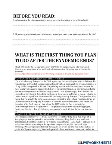 (Reading + Writing) What are your plans after covid-19?