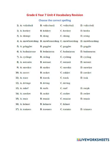 G6 Y7 Unit 4 Outdoor Pursuit Vocabulary Revision