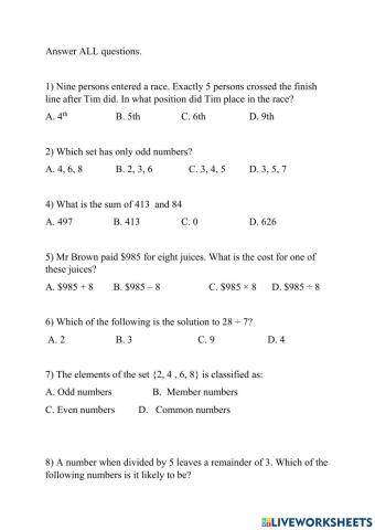 Number Strand Assessment