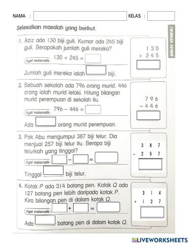 Penyelesaian Masalah - Tambah dan Tolak