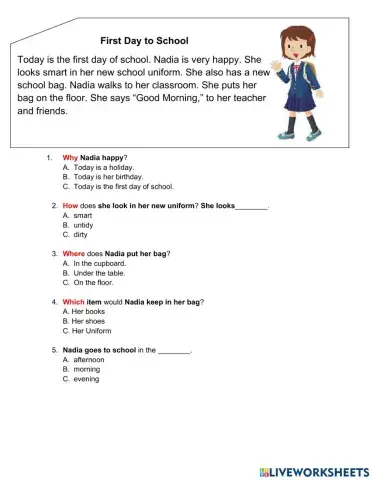 Reading comprehension year 1