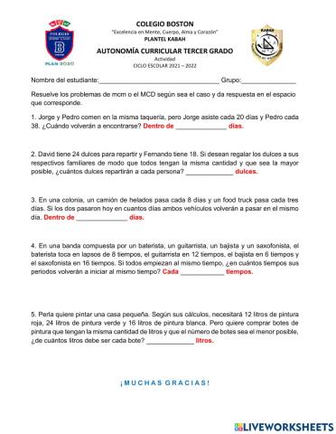 Mcm y  MCD 3° SECUNDARIA