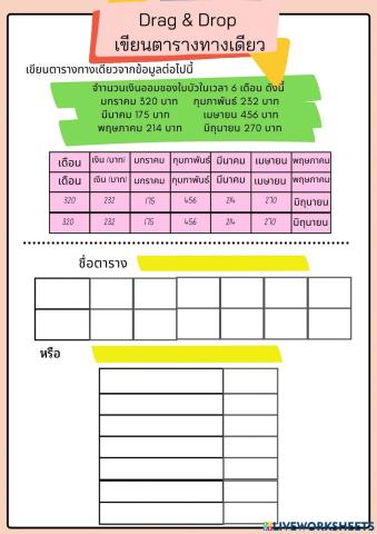 Drag & Drop เขียนตารางทางเดียว