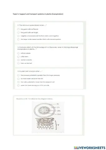 Topic 5: Support and transport systems in plants (transpiration)
