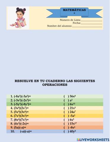 Multiplicación de monomios
