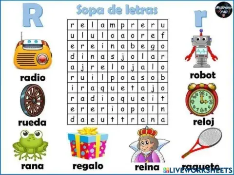 Sopa de letras de palabras con R r