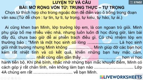 Mrvt: trung thực - tự trọng